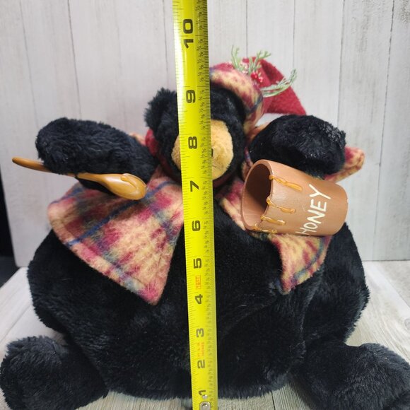 TJ Collection Christmas Bear Plush with Honey Pot & Spoon Black 9'' Tall - Picture 8 of 8